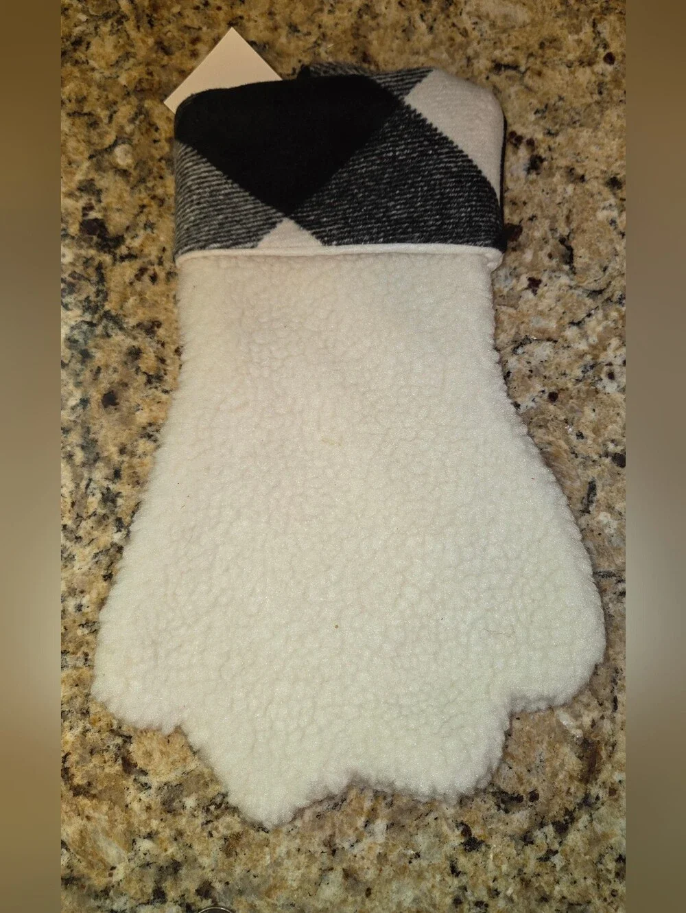 NWT Black & White Buffalo Plaid Paw-Shaped Pet Dog Christmas Stocking